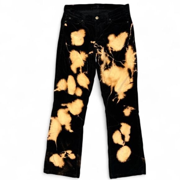 7 For All Mankind Jeans pants Sz 27 Y2K 90s Bleached Velvet Bootcut Made in USA - Picture 1 of 10